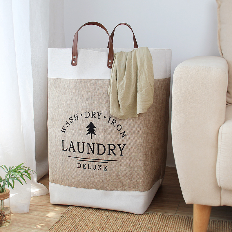 Large Linen Laundry Basket with Handles image 2