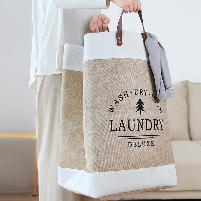 Large Linen Laundry Basket with Handles image 3